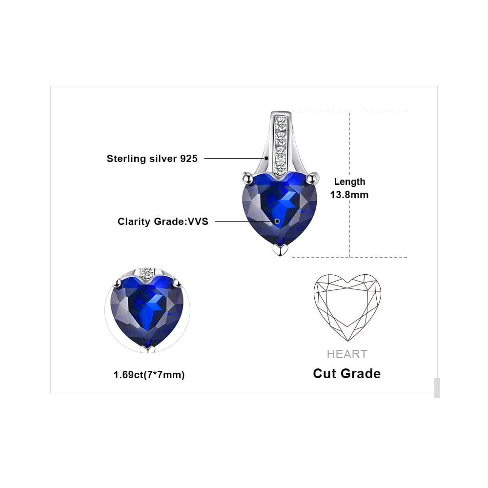 Love Heart 1.7ct Created Blue Sapphire Pendant Necklace - 925 Sterling Silver ( Without Chain )