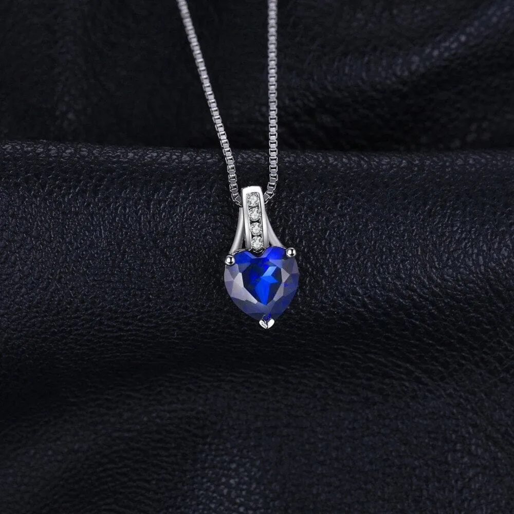 Love Heart 1.7ct Created Blue Sapphire Pendant Necklace - 925 Sterling Silver ( Without Chain )