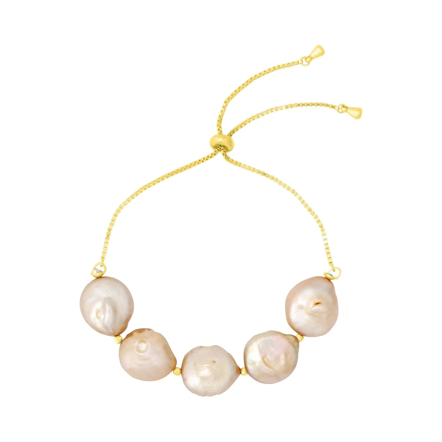 Lucia Champagne Pearl Pull Tie Bracelet Gold