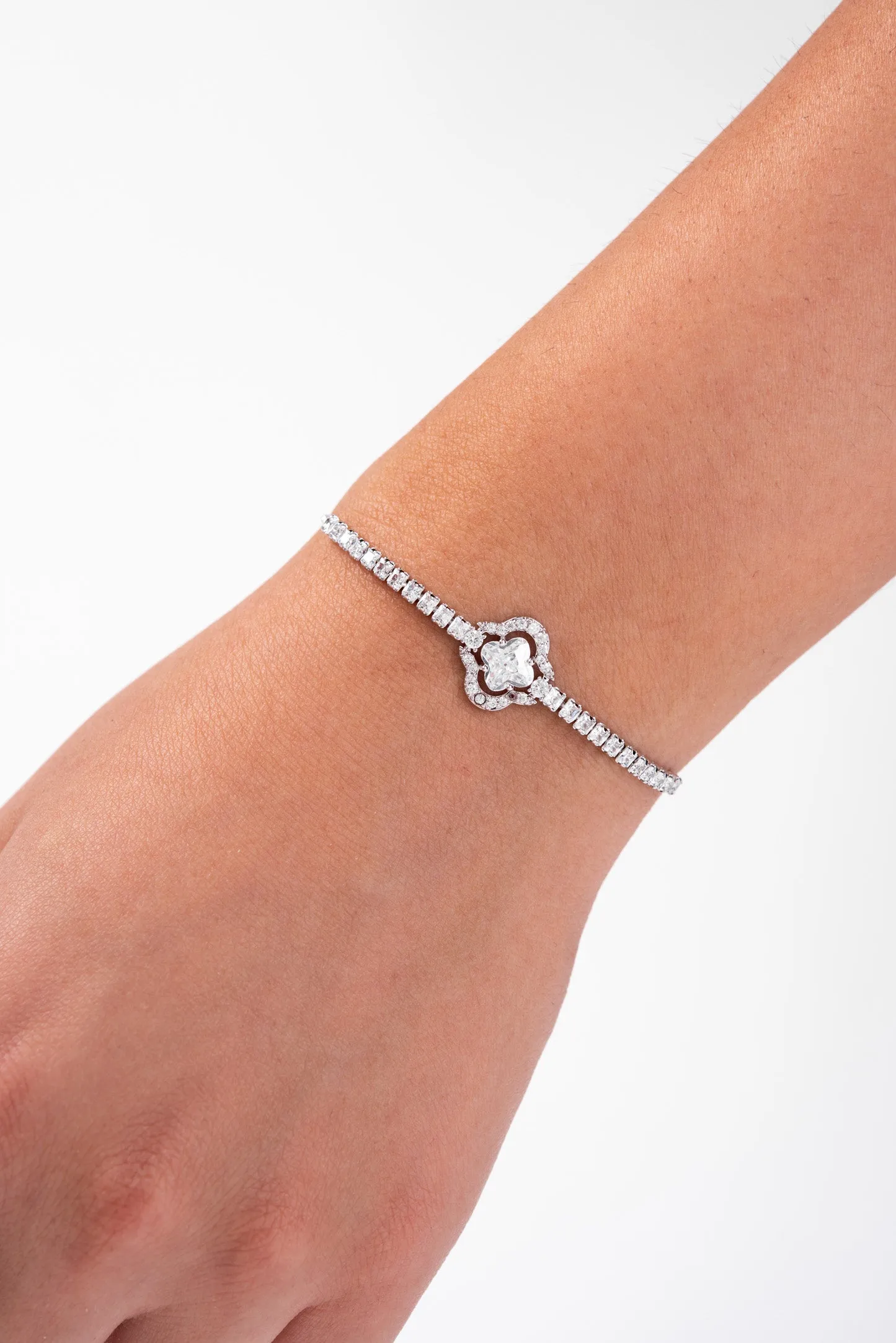 Luciana Floral Bezzle Adjustable Bracelet - Silver