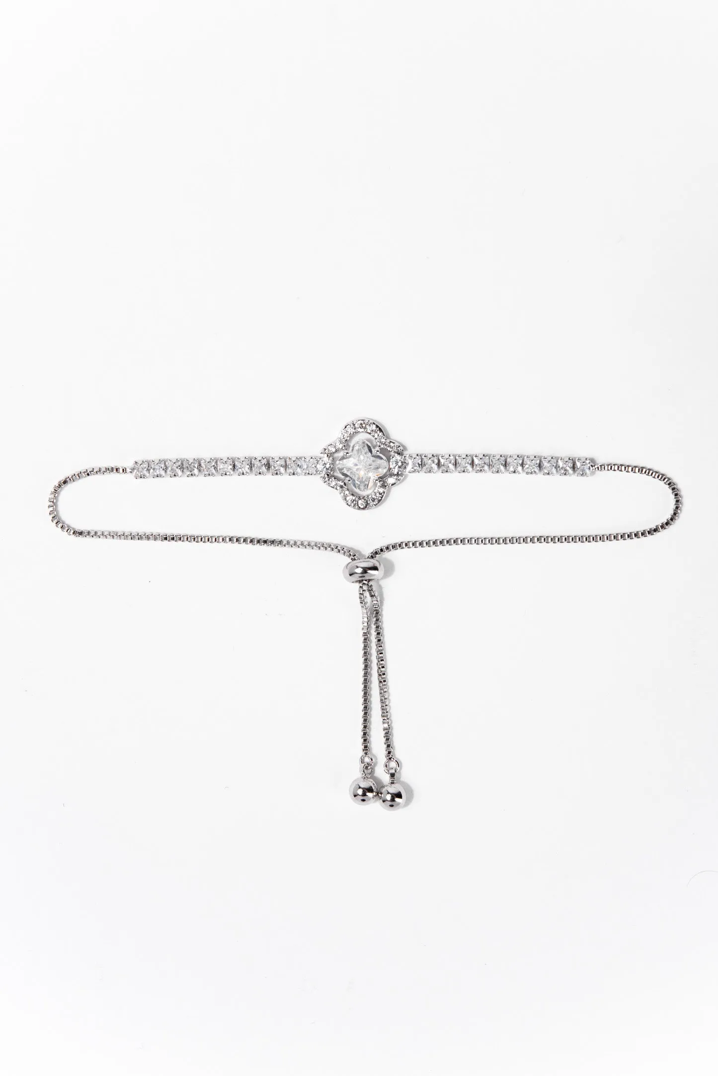 Luciana Floral Bezzle Adjustable Bracelet - Silver