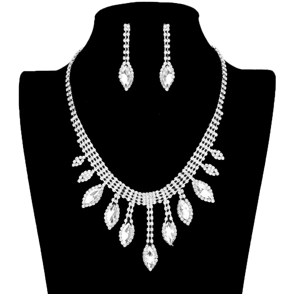 Marquise Stone Accented Rhinestone Necklace Earring Set