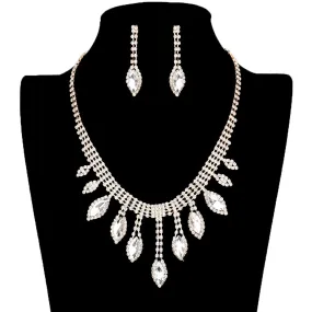 Marquise Stone Accented Rhinestone Necklace Earring Set