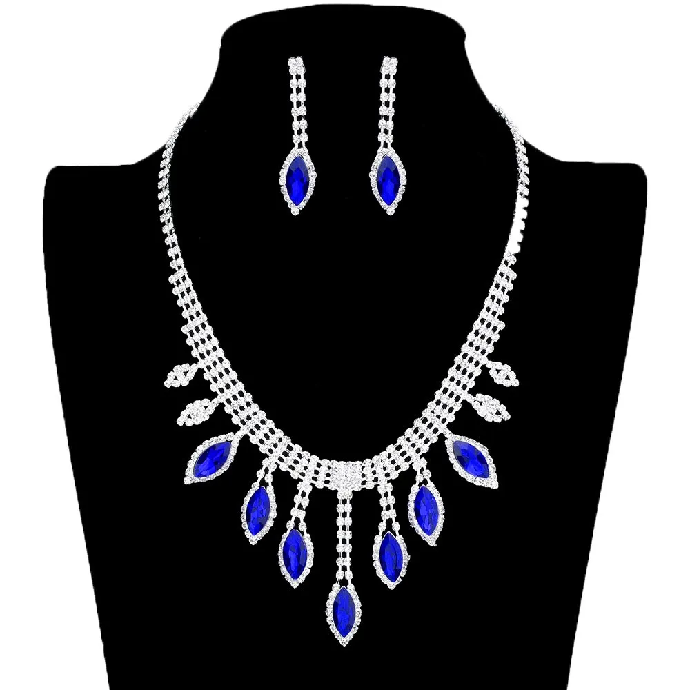 Marquise Stone Accented Rhinestone Necklace Earring Set