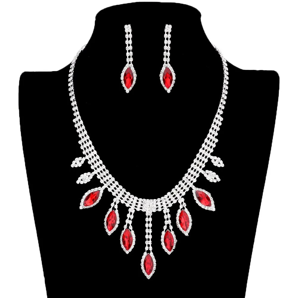 Marquise Stone Accented Rhinestone Necklace Earring Set