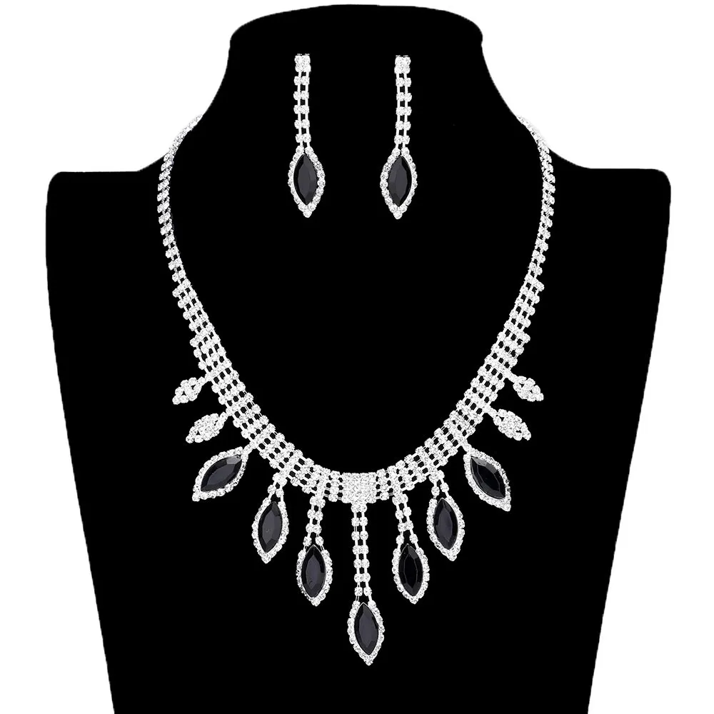 Marquise Stone Accented Rhinestone Necklace Earring Set