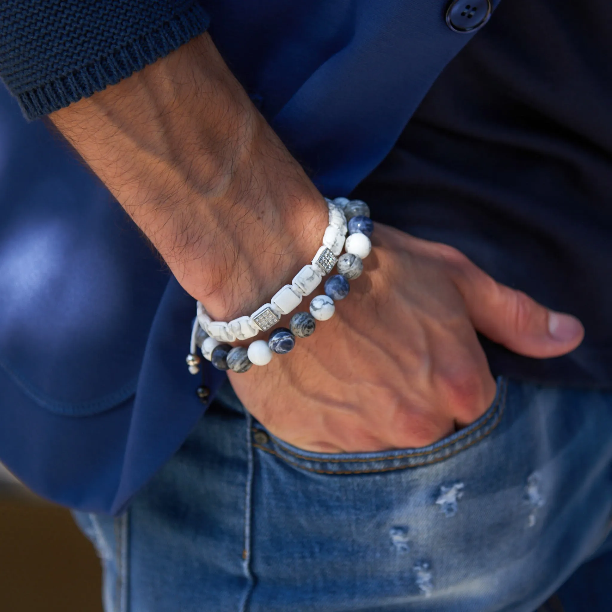 Men's Sodalite, Howlite, Jasper Beaded Bracelet - One Size Fits All