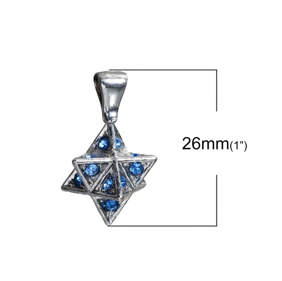 Merkaba 3D Star of David Mandala Blue Pink Rhinestone Silver-Colored Copper Pendant