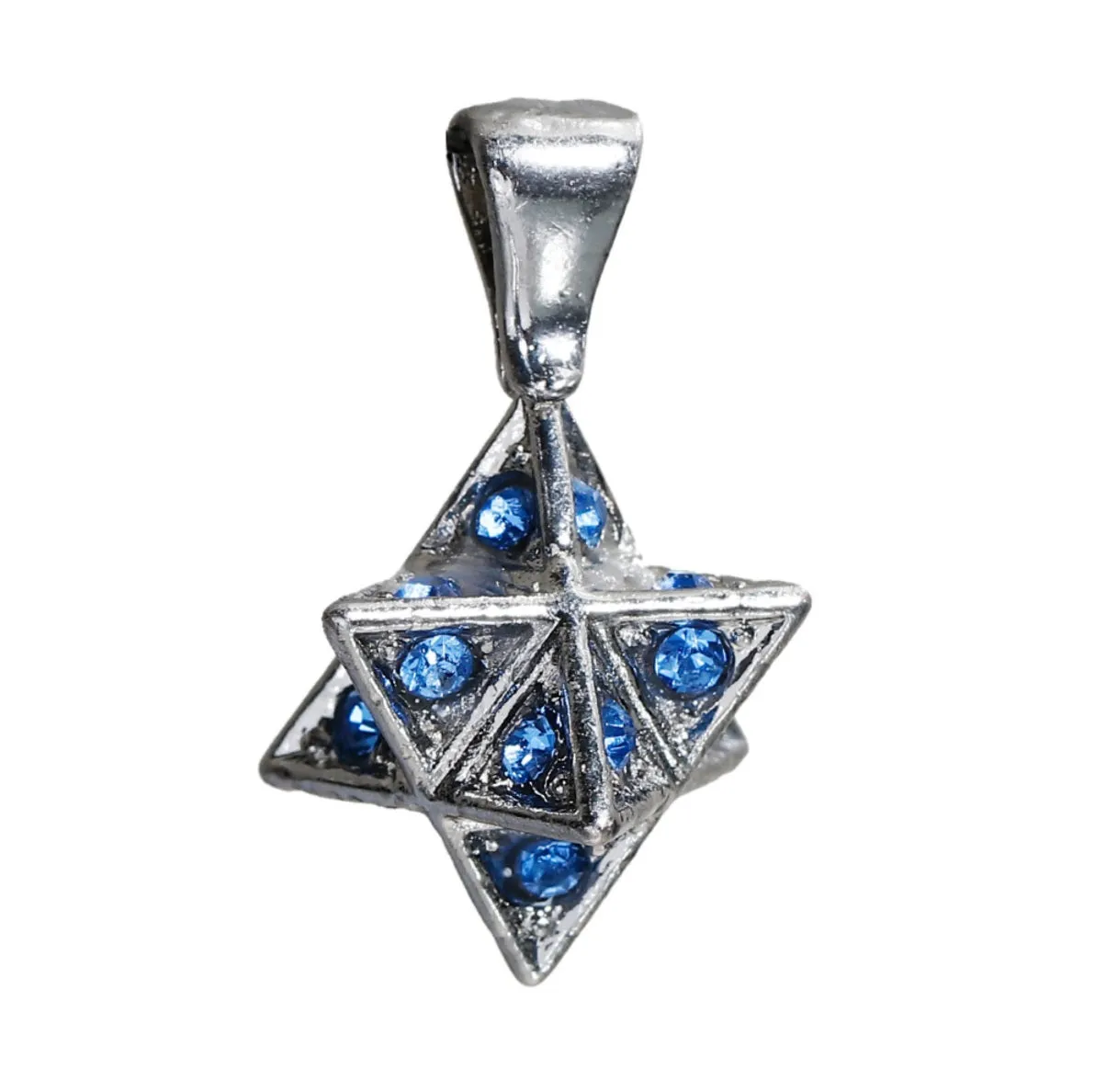 Merkaba 3D Star of David Mandala Blue Pink Rhinestone Silver-Colored Copper Pendant