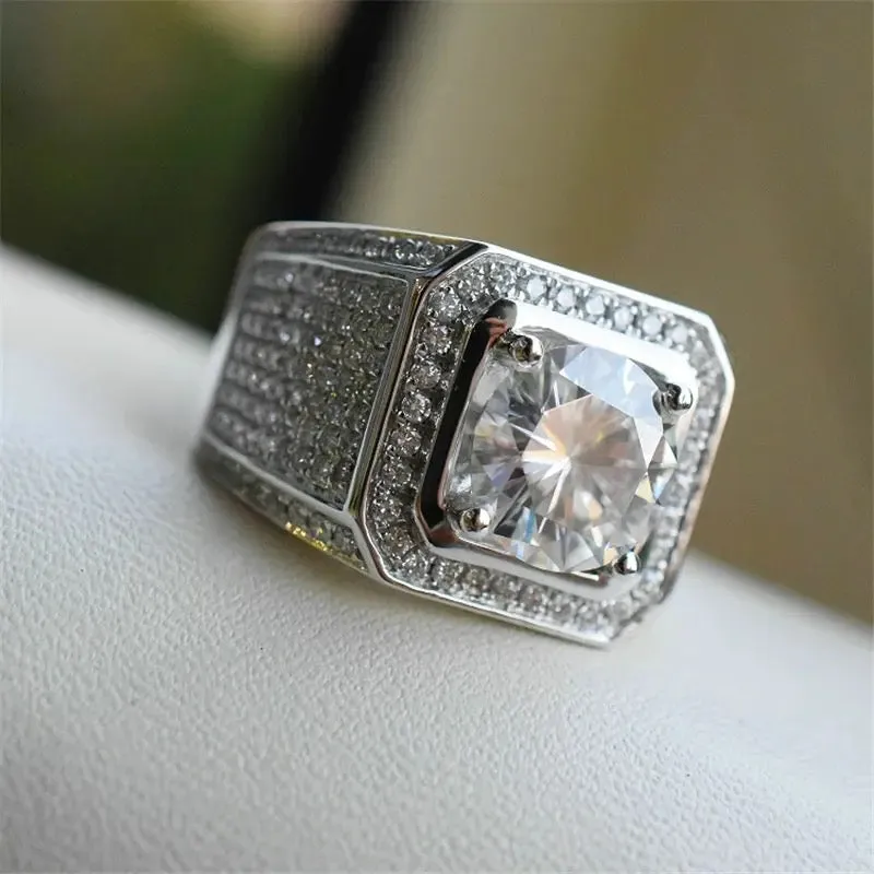 Milangirl Big Hip Hop Rhinestone Men Out Bling Square Ring Size - 08