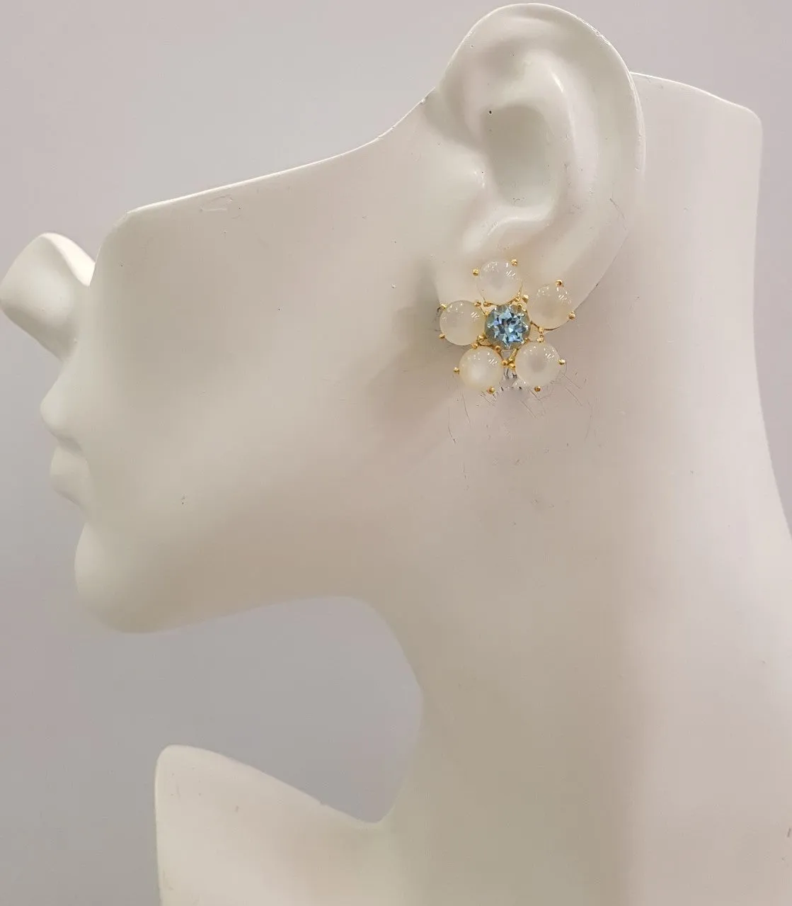 Moonstone & Blue Topaz Bloom Earrings