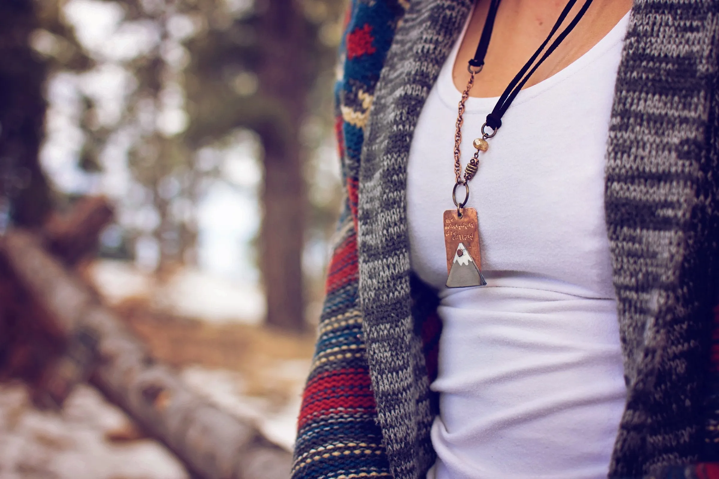 mountains are calling // handstamped copper tag mountain necklace