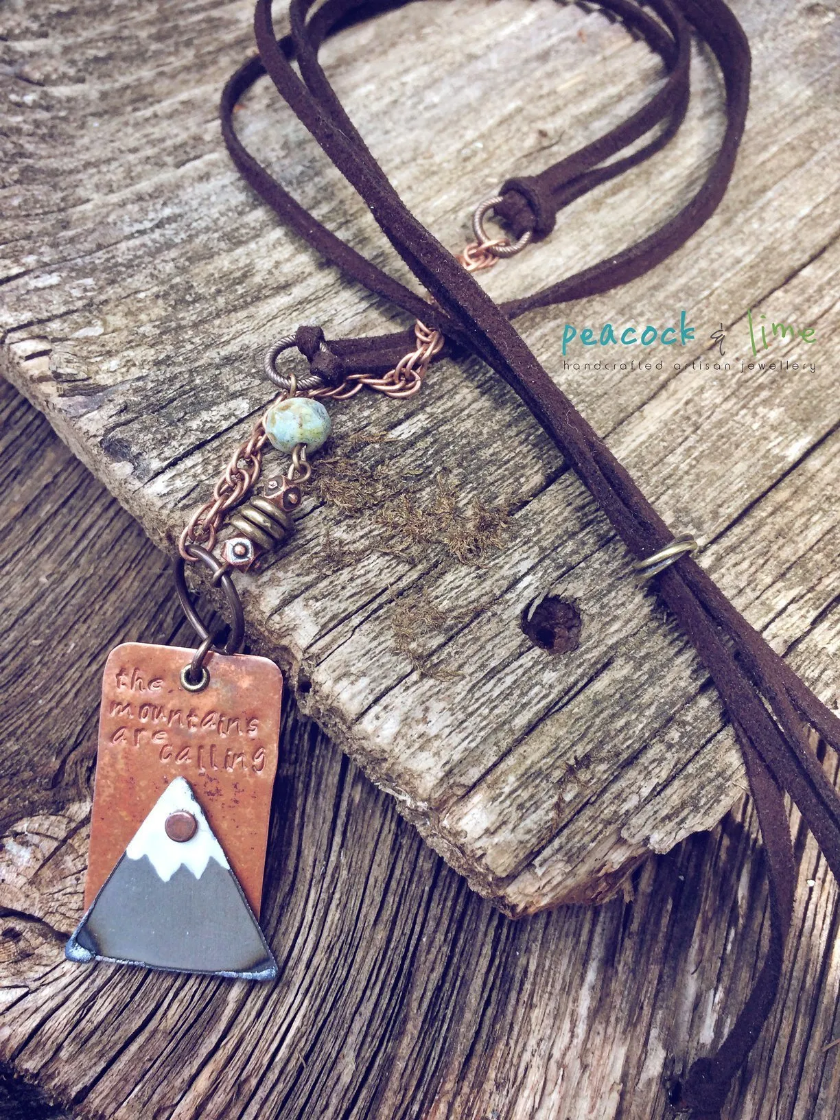 mountains are calling // handstamped copper tag mountain necklace