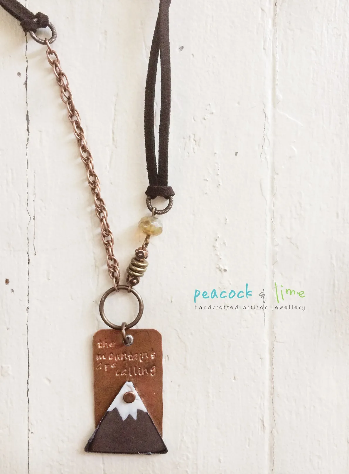 mountains are calling // handstamped copper tag mountain necklace