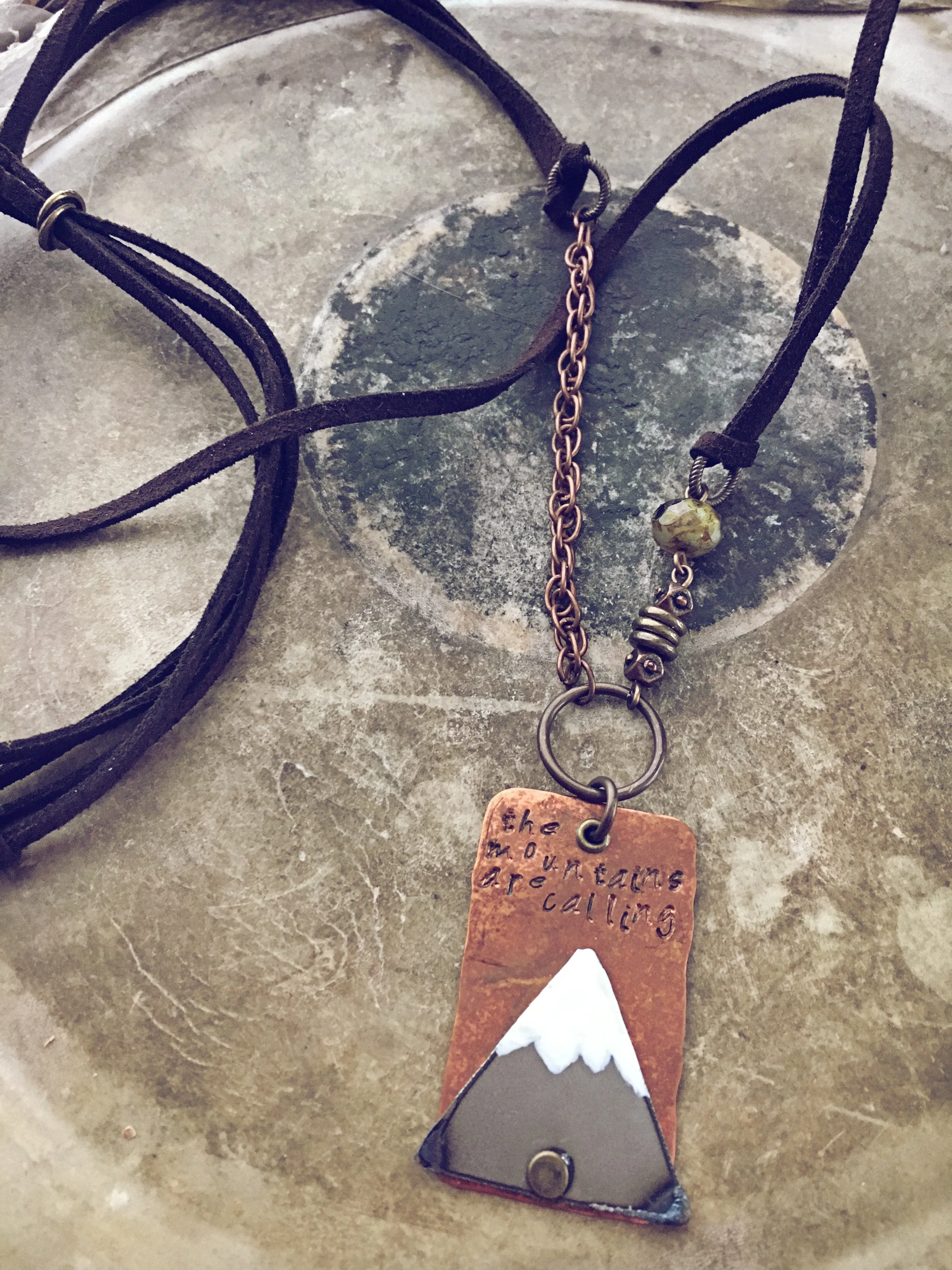 mountains are calling // handstamped copper tag mountain necklace