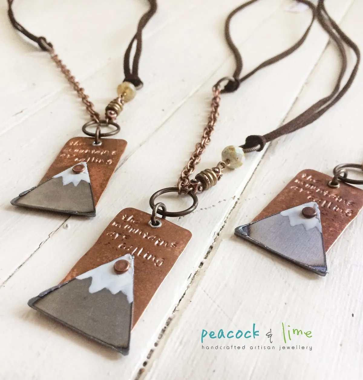 mountains are calling // handstamped copper tag mountain necklace