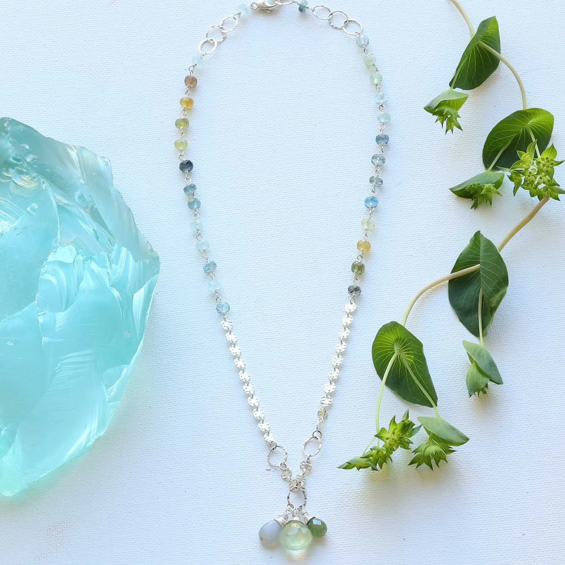 Mukayu - Aquamarine Multi Gemstone Silver Necklace