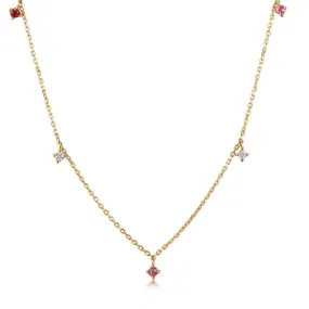 Multi-Gemstone Station Necklace 14K Gold