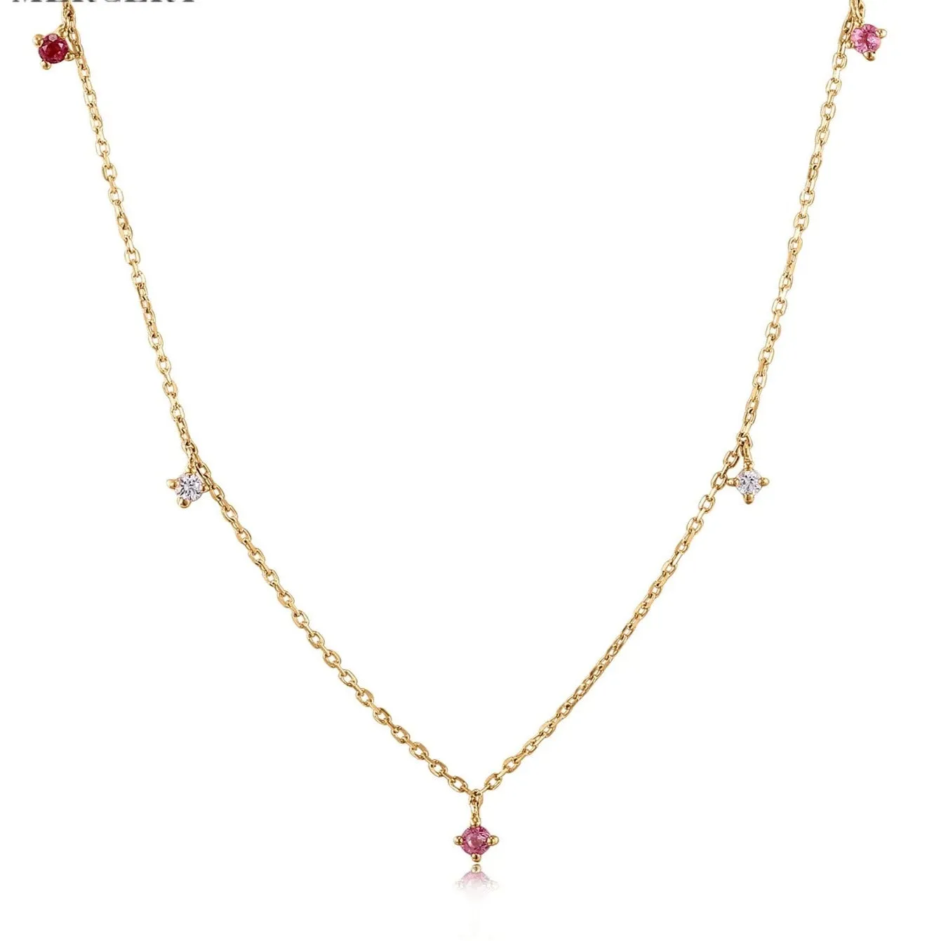 Multi-Gemstone Station Necklace 14K Gold