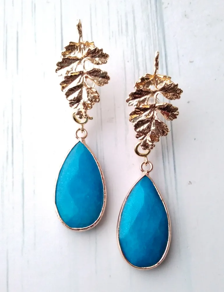 Oak Leaves Brass Stud with Haloed Gemstone Detachable Dangles