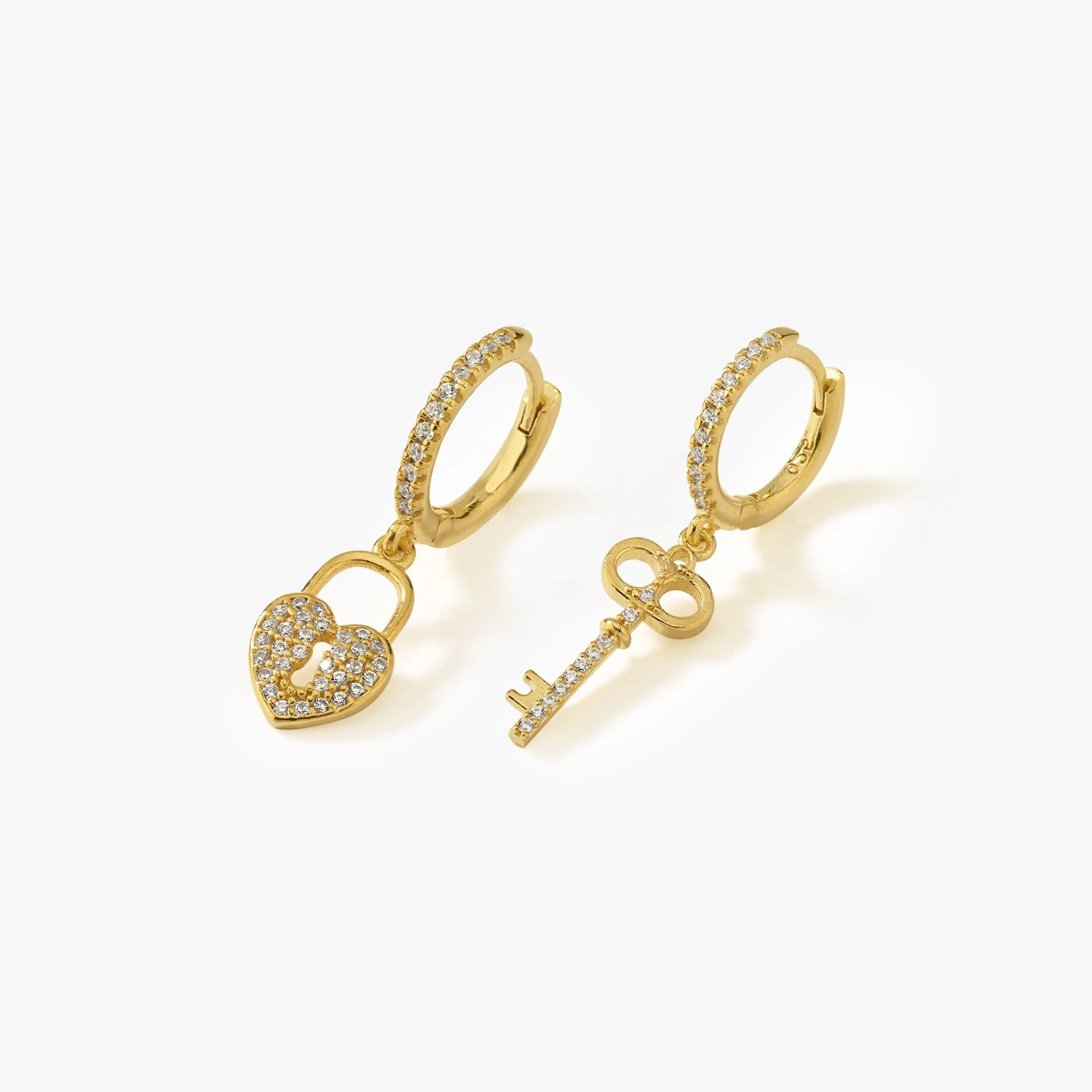 Padlock and Heart Love Earrings | 14K Gold Vermeil