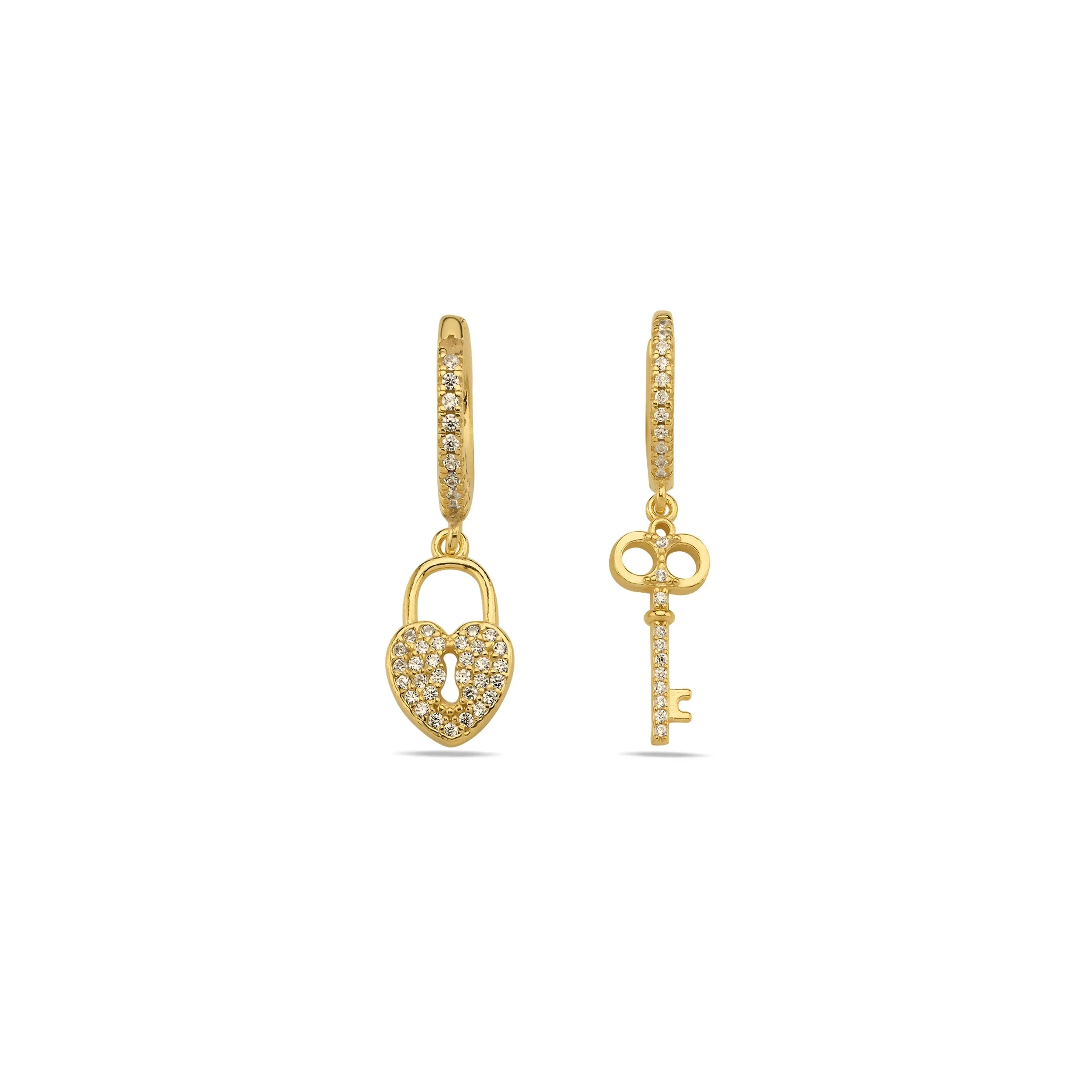 Padlock and Heart Love Earrings | 14K Gold Vermeil