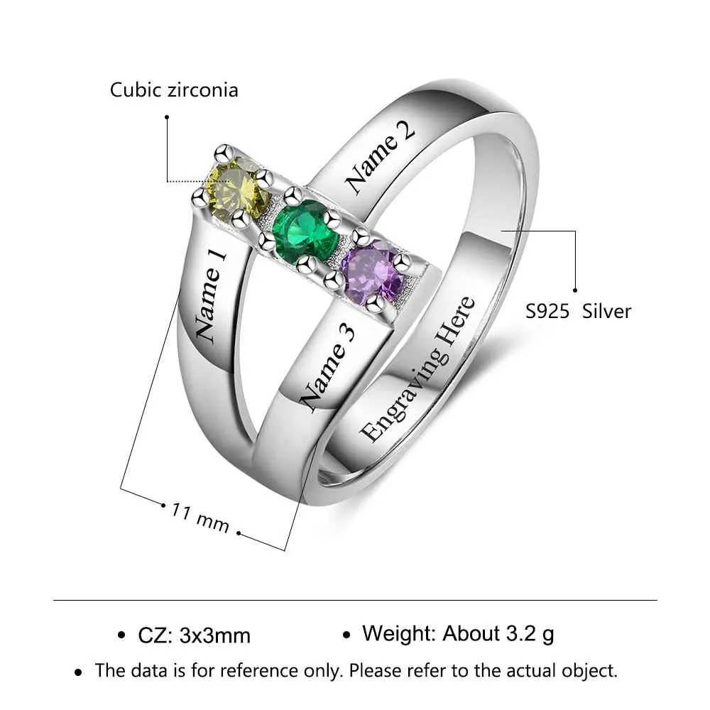 Personalized Birthstone Mother Ring With Children's Names Custom Family Rings 925 Sterling Silver Jewelry