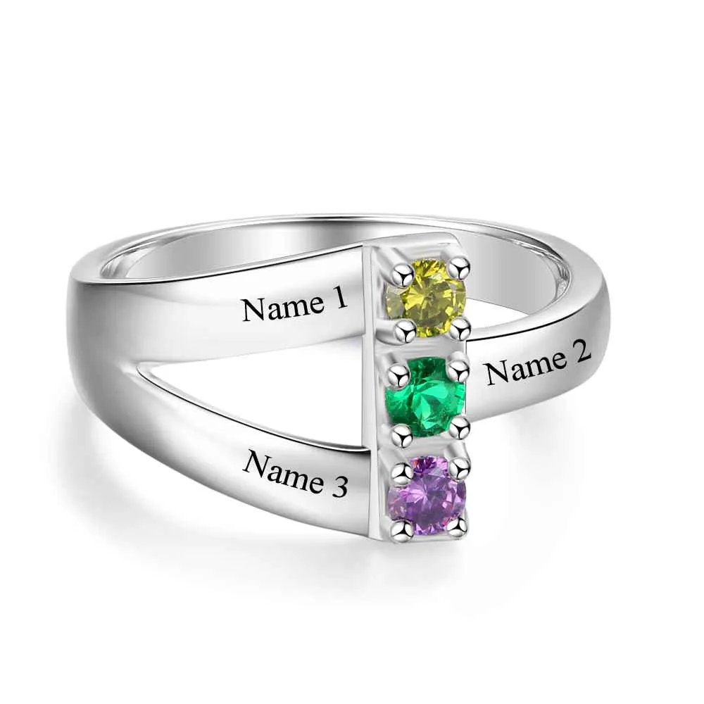 Personalized Birthstone Mother Ring With Children's Names Custom Family Rings 925 Sterling Silver Jewelry