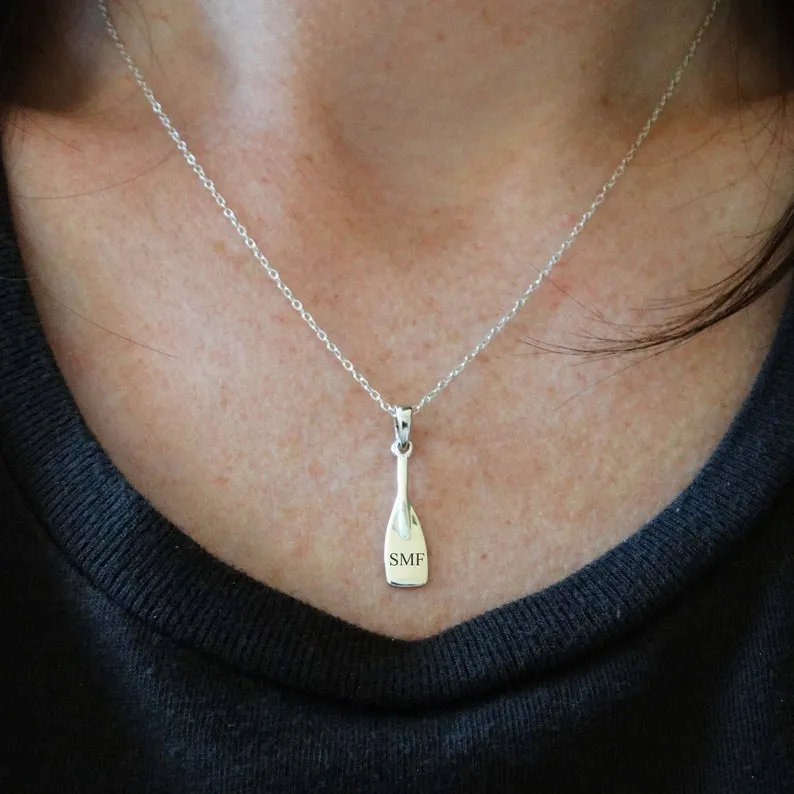 Personalized Rowing Oar Crew Charm Necklace 925 Sterling Silver Personalized Custom up to 3 Letters or Numbers