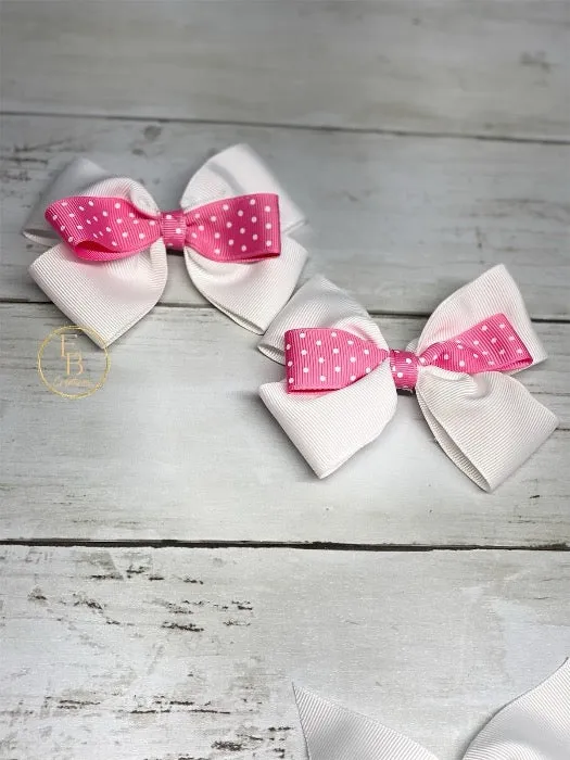 Pink & White Polka Dot Hair Bow Little Girls Hair Bow