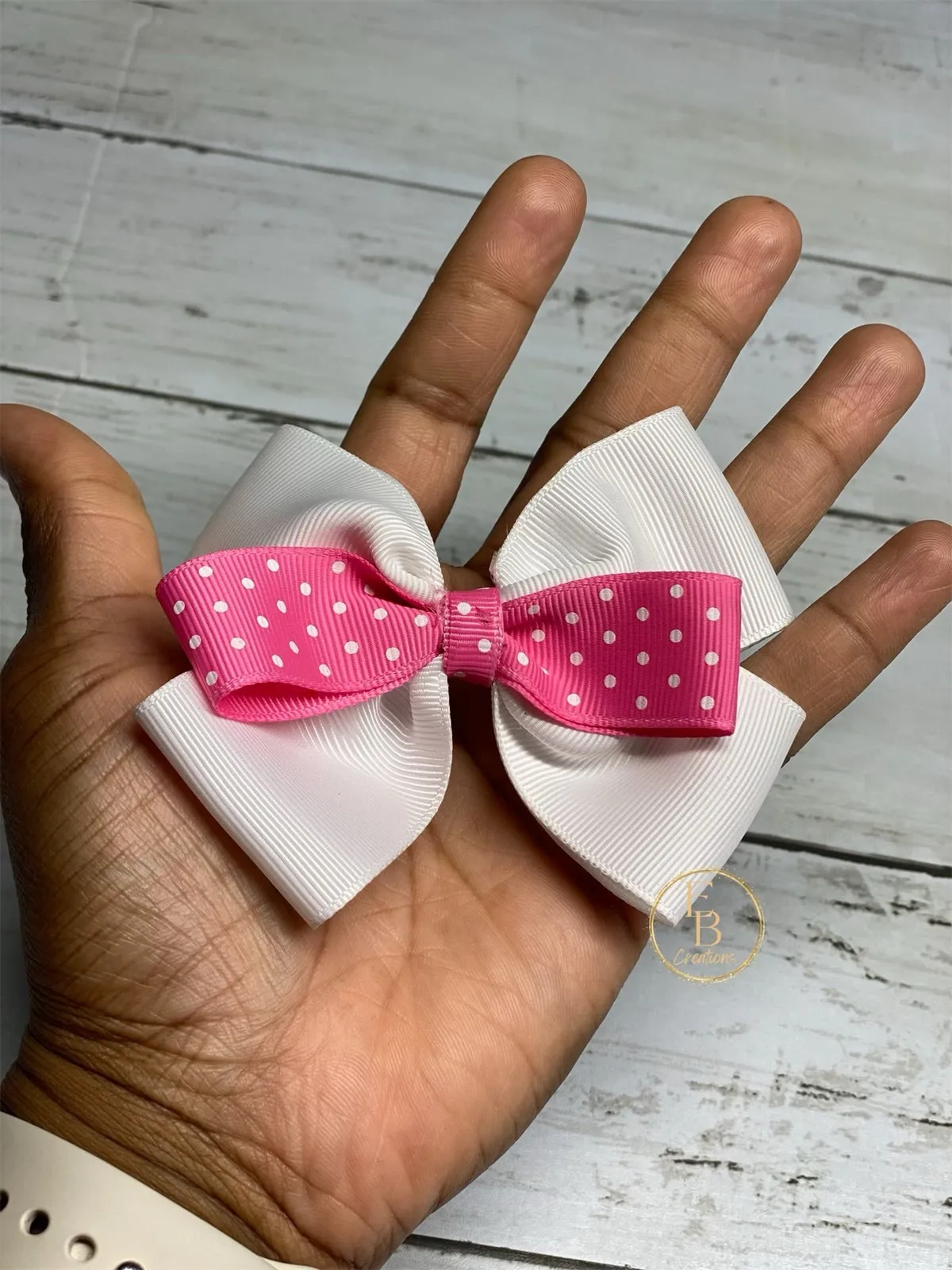 Pink & White Polka Dot Hair Bow Little Girls Hair Bow