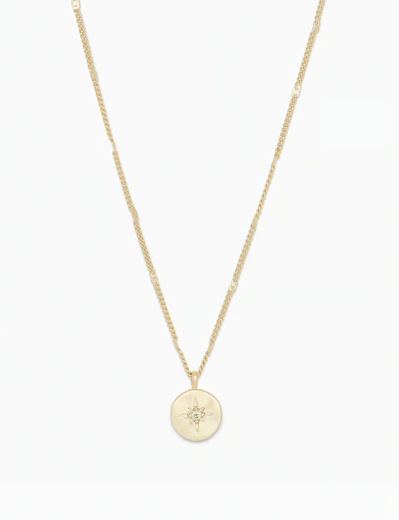 Power Birthstone Coin Necklace (August), Gold/Peridot