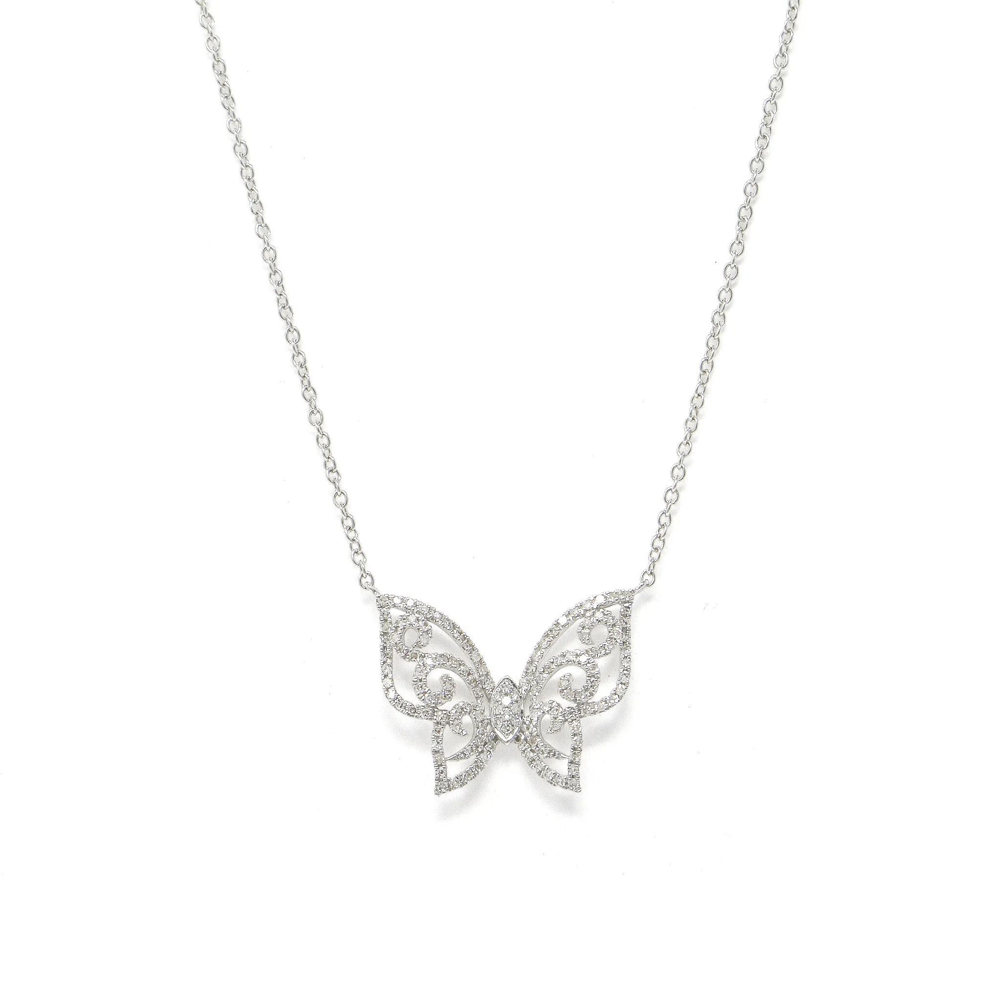 Princess Diamond Butterfly Pendant Necklace in 14K White Gold