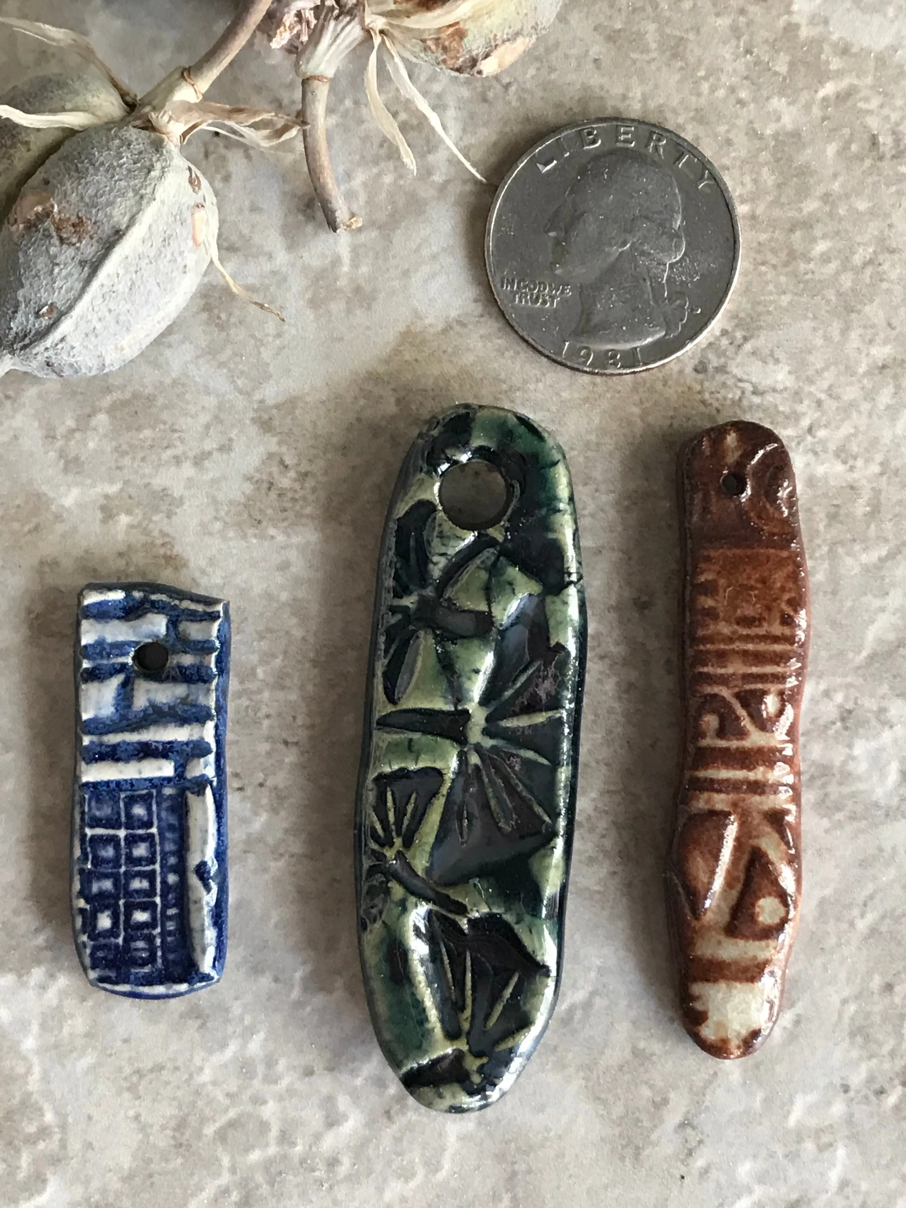 Rectangular Tablet Ceramic Focal Pendant Beads - Choice from 3