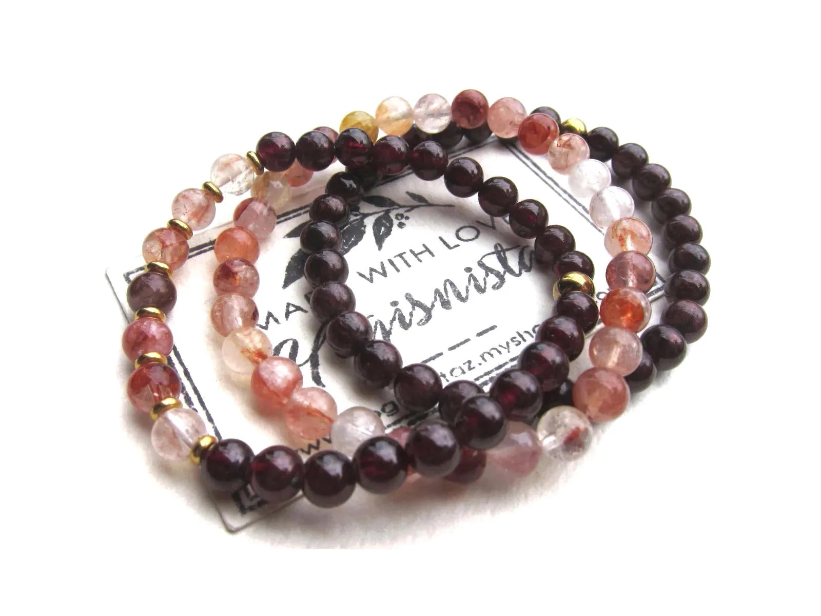 Red Hematoid Quartz Single Mala Bracelet for Grounding, Calming, Balancing