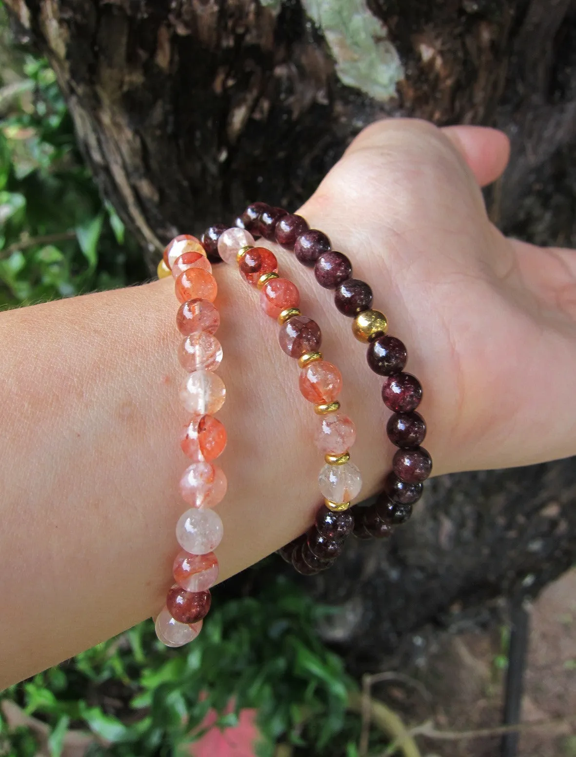 Red Hematoid Quartz Single Mala Bracelet for Grounding, Calming, Balancing