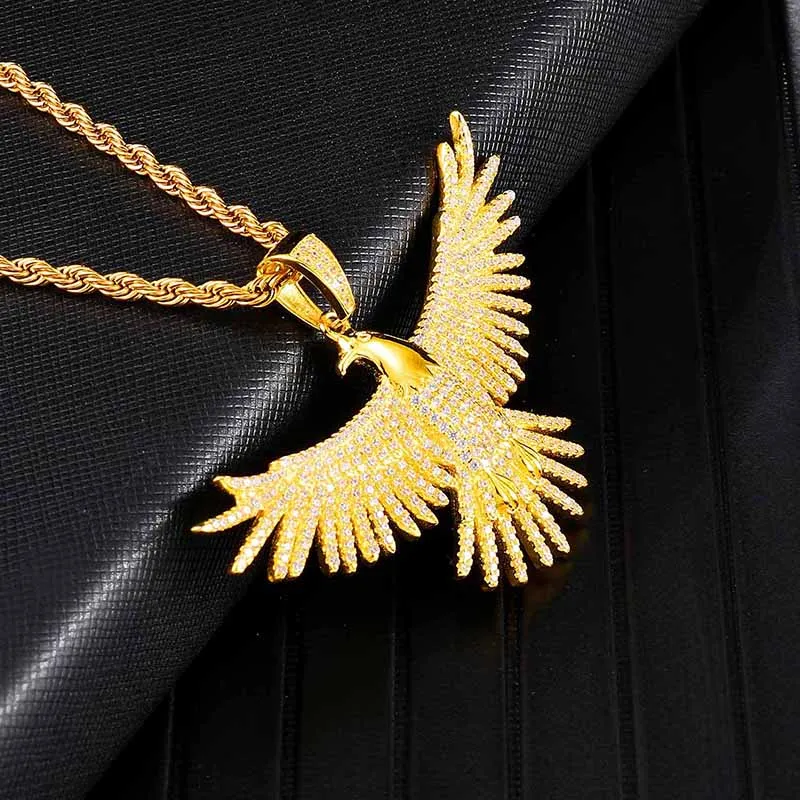 Rhinestone-Studded Eagle Rope Chain Hip-hop Pendant Necklace