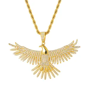 Rhinestone-Studded Eagle Rope Chain Hip-hop Pendant Necklace