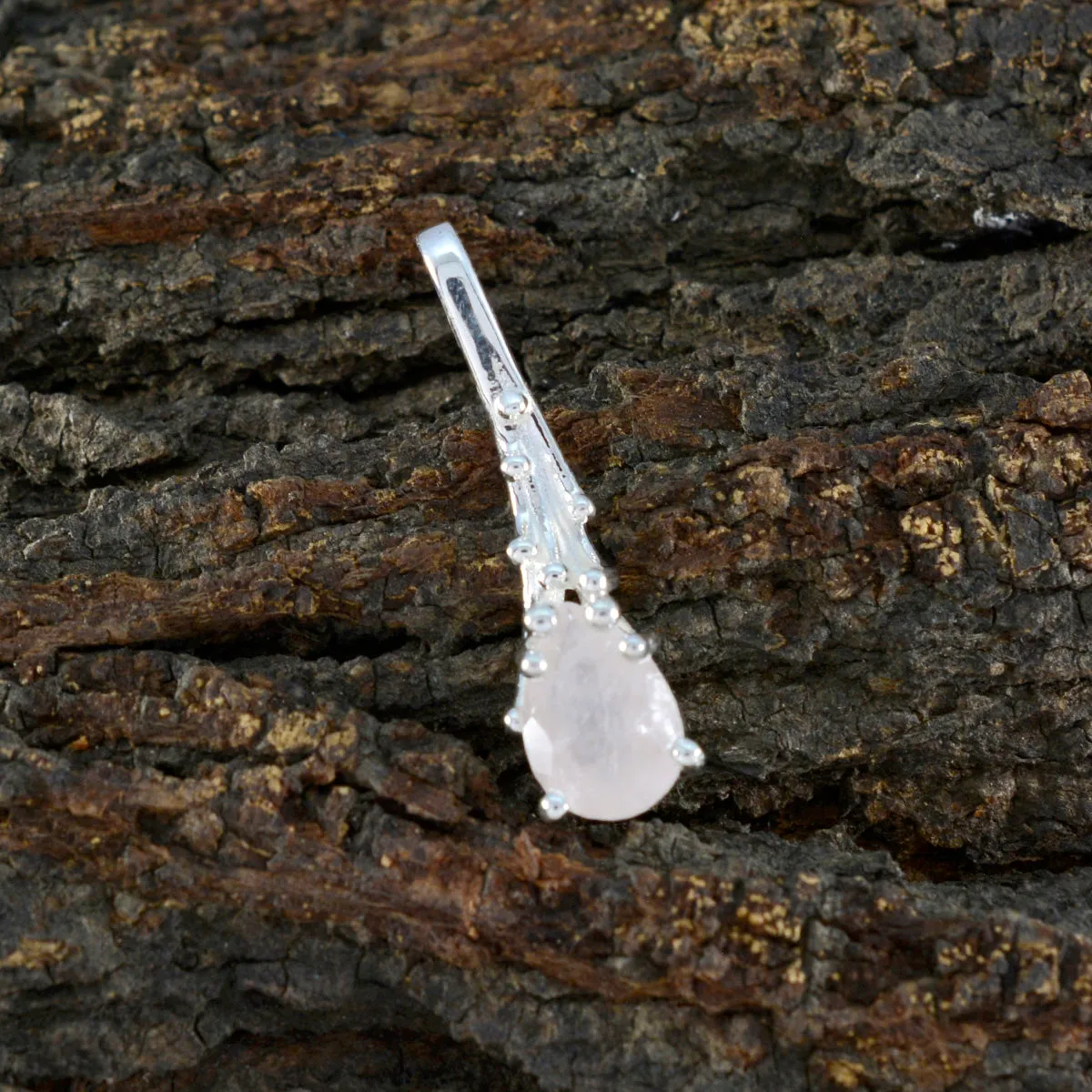 Riyo Alluring Gemstone Pear Faceted Pink Rose Quartz 974 Sterling Silver Pendant Gift For Good Friday