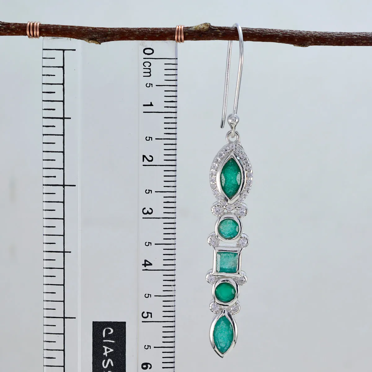 Riyo Bewitching Sterling Silver Earring For Femme Indian Emerald Earring Bezel Setting Green Earring Dangle Earring