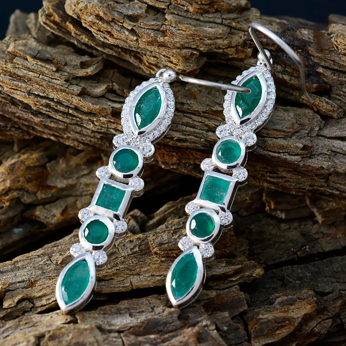 Riyo Bewitching Sterling Silver Earring For Femme Indian Emerald Earring Bezel Setting Green Earring Dangle Earring