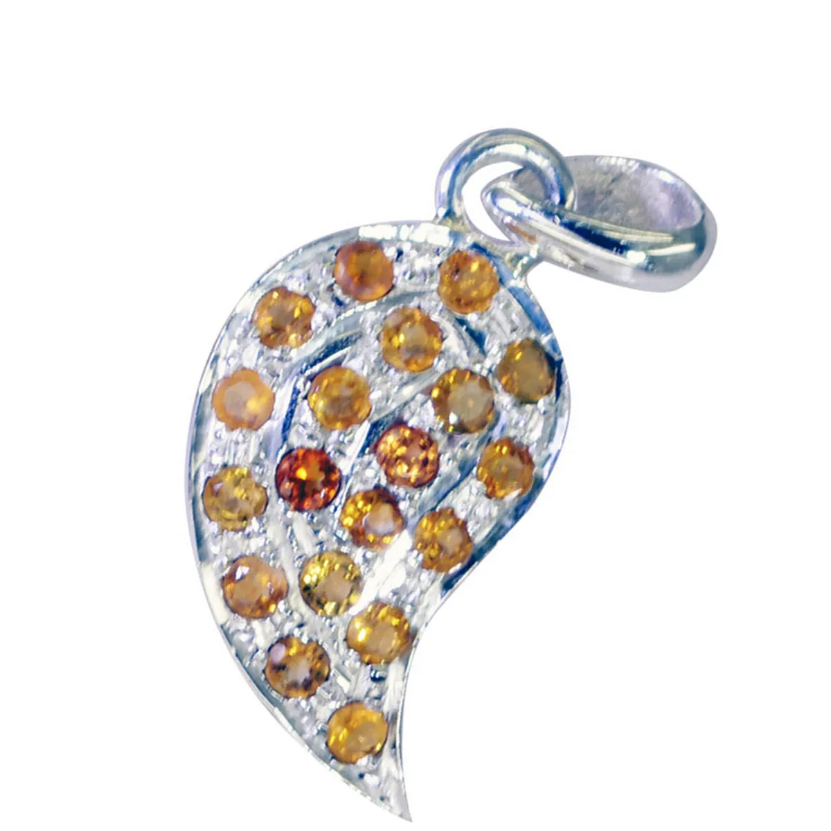 Riyo Bonny Gems Round Faceted Yellow Citrine Silver Pendant Gift For Engagement