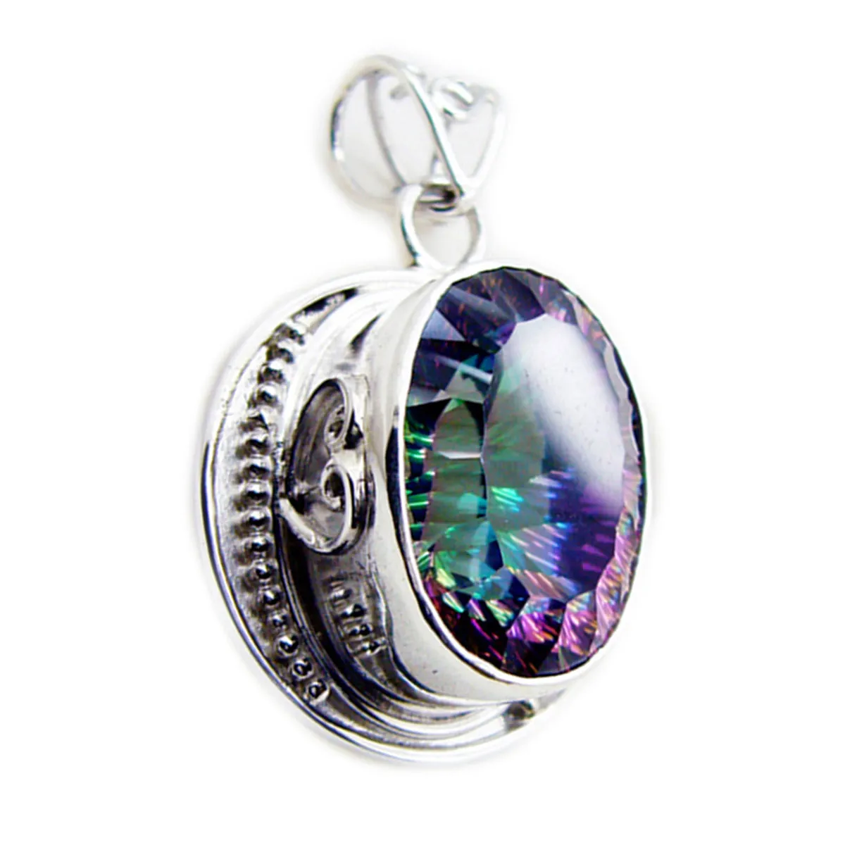 Riyo Comely Gemstone Oval Faceted Multi Color Mystic Quartz 1171 Sterling Silver Pendant Gift For Teachers Day