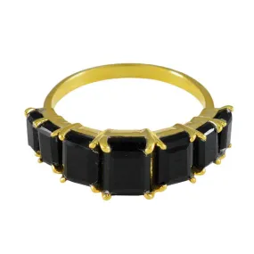 Riyo Exporter Silver Ring With Yellow Gold Plating Black Onyx Stone Octagon Shape Prong Setting Fashion Jewelry Black Friday Ring