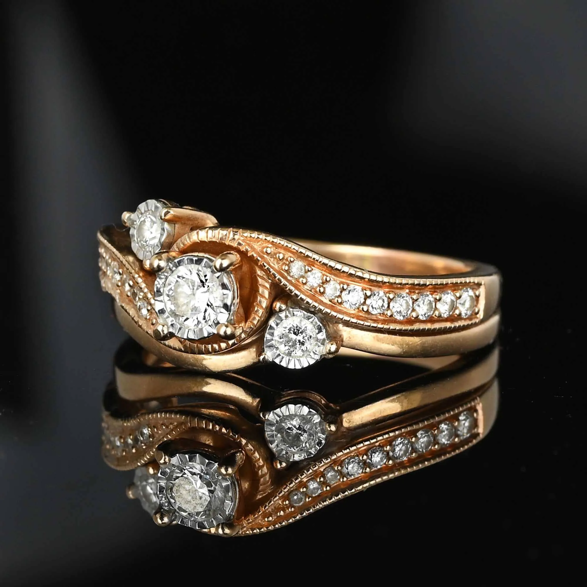 Rose Gold Diamond Solitaire Engagement Wedding Ring Set