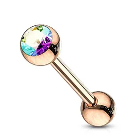 Rose Gold IP Over 316L Surgical Steel WildKlass Tongue Barbell with Crystal Set Ball