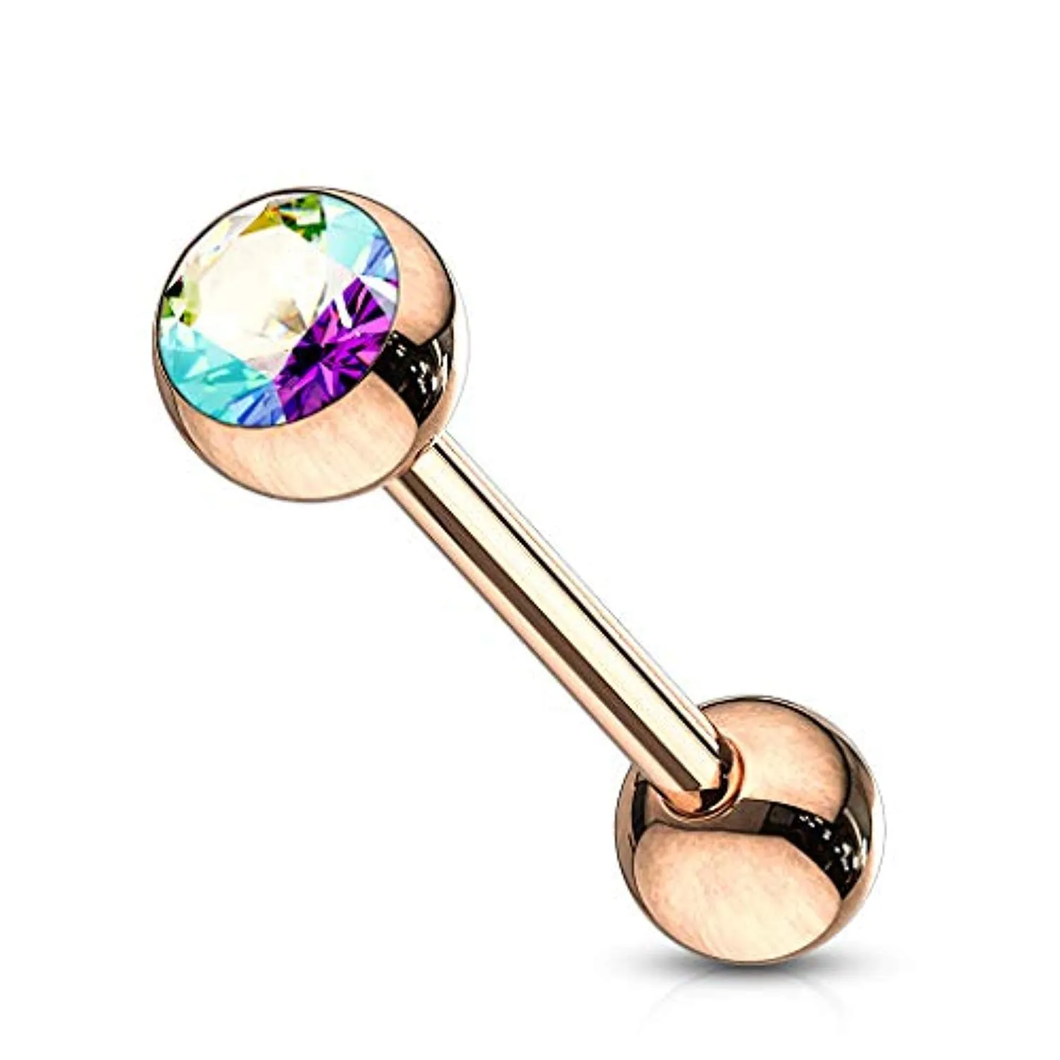 Rose Gold IP Over 316L Surgical Steel WildKlass Tongue Barbell with Crystal Set Ball