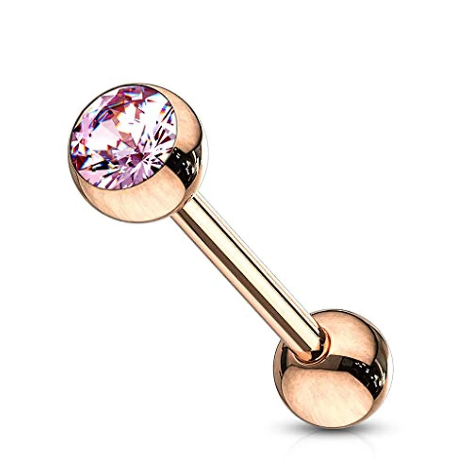 Rose Gold IP Over 316L Surgical Steel WildKlass Tongue Barbell with Crystal Set Ball