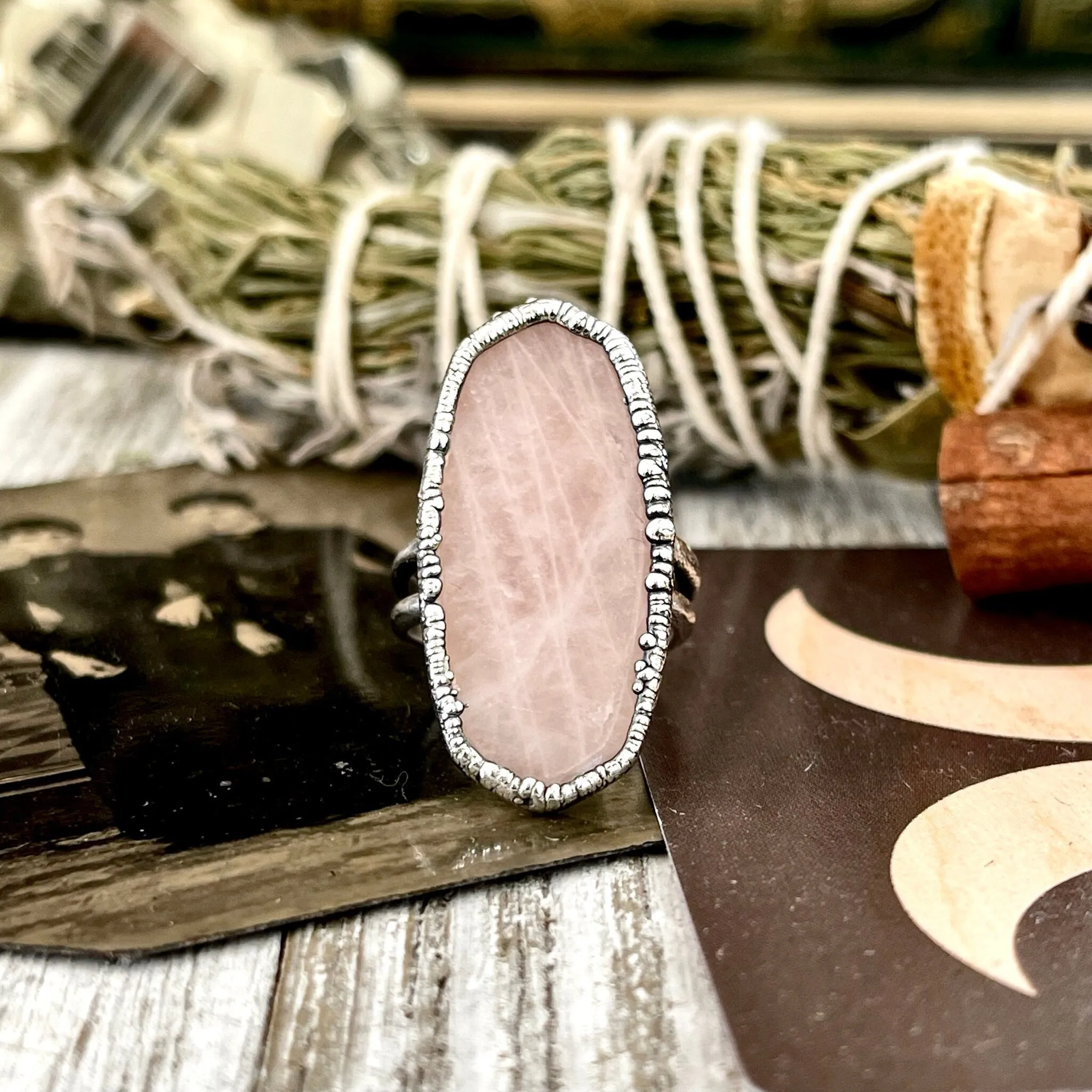 Rose Quartz Geometric Stone Ring in Fine Silver Size 7 8 9 / Foxlark Collection