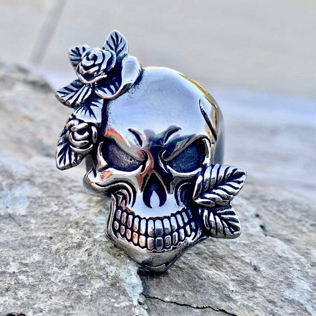 Rose Skull & Leaf Ring - R99